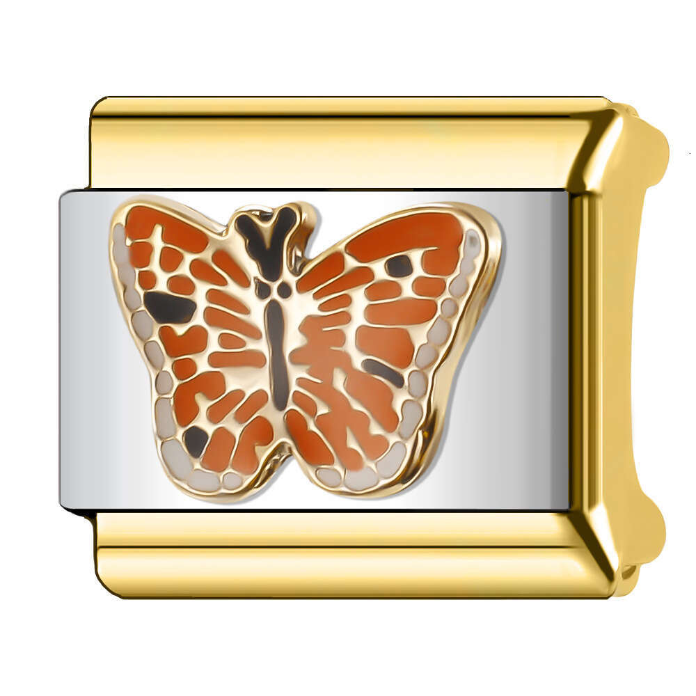 New Women's Gift Colorful butterfly with gold Bead Italian Charms Links Bangle Beads Fit 9mm Stainless Steel Bracelet Making DIY For Women Fashio