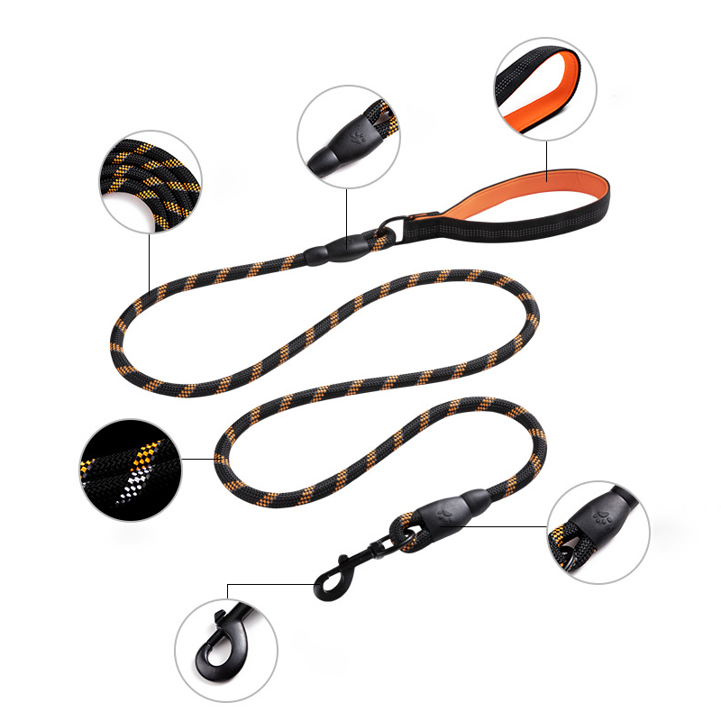 Reflective Dog Leash Explosion-proof Nylon Dog Leash Medium and Large Nylon Round Rope with Diving Material Comfortable Handle