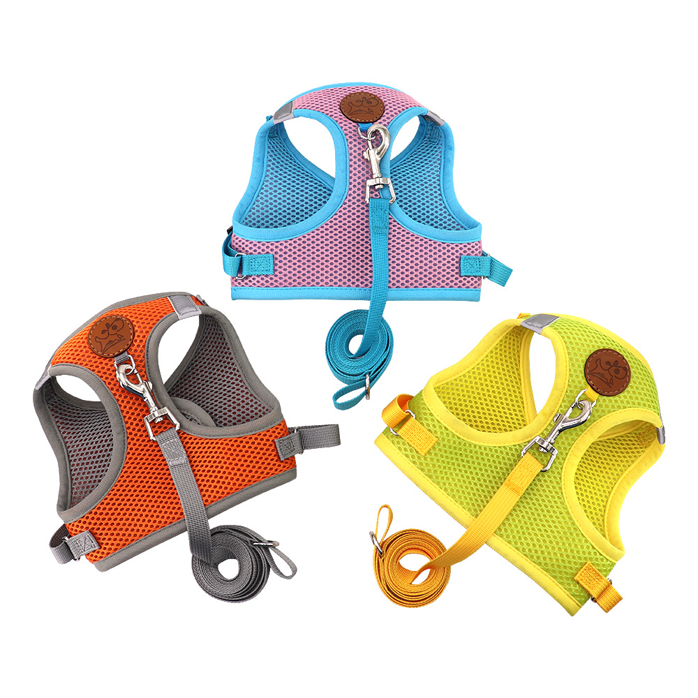 Small Pet Leash and Harness Reflective Pet Supplies Dog Walking Corgi Teddy Pet Out Vest Style Mesh Breathable Harness and Leash