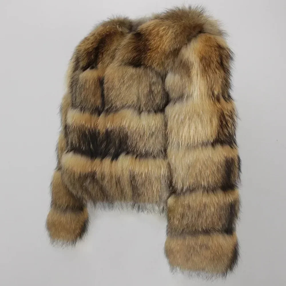 2025 Real Coat Winter Jacket Women Natural Fox Fur Raccoon Outerwear O-Neck Thick Warm Female Plus Size Streetwear