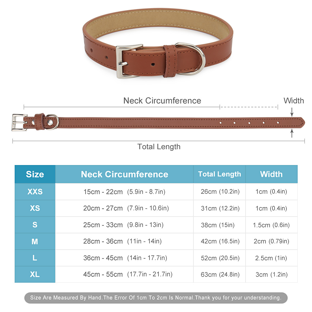 Leather Dog Collar,Soft Padded PU Dog Collars with Heavy Duty Buckle,Durable & Comfortable for Small Medium Large Dogs Walking