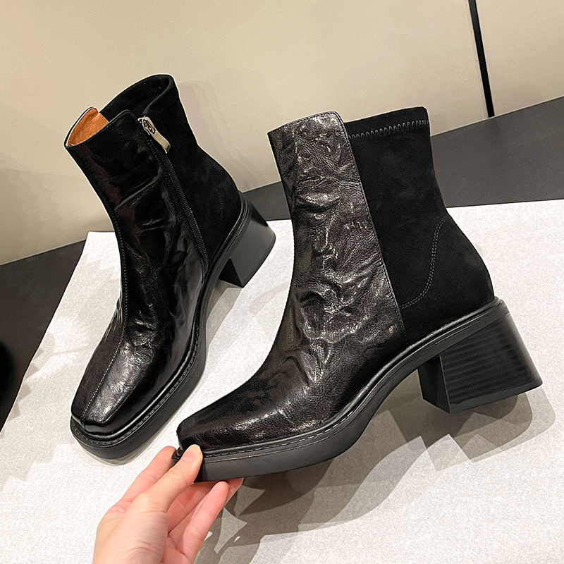 JOZHAMTA Size 33-40 Women Ankle Boots Genuine Leather Chunky Block High Heels Shoes Fall Winter 2025 Motorcycle Booties