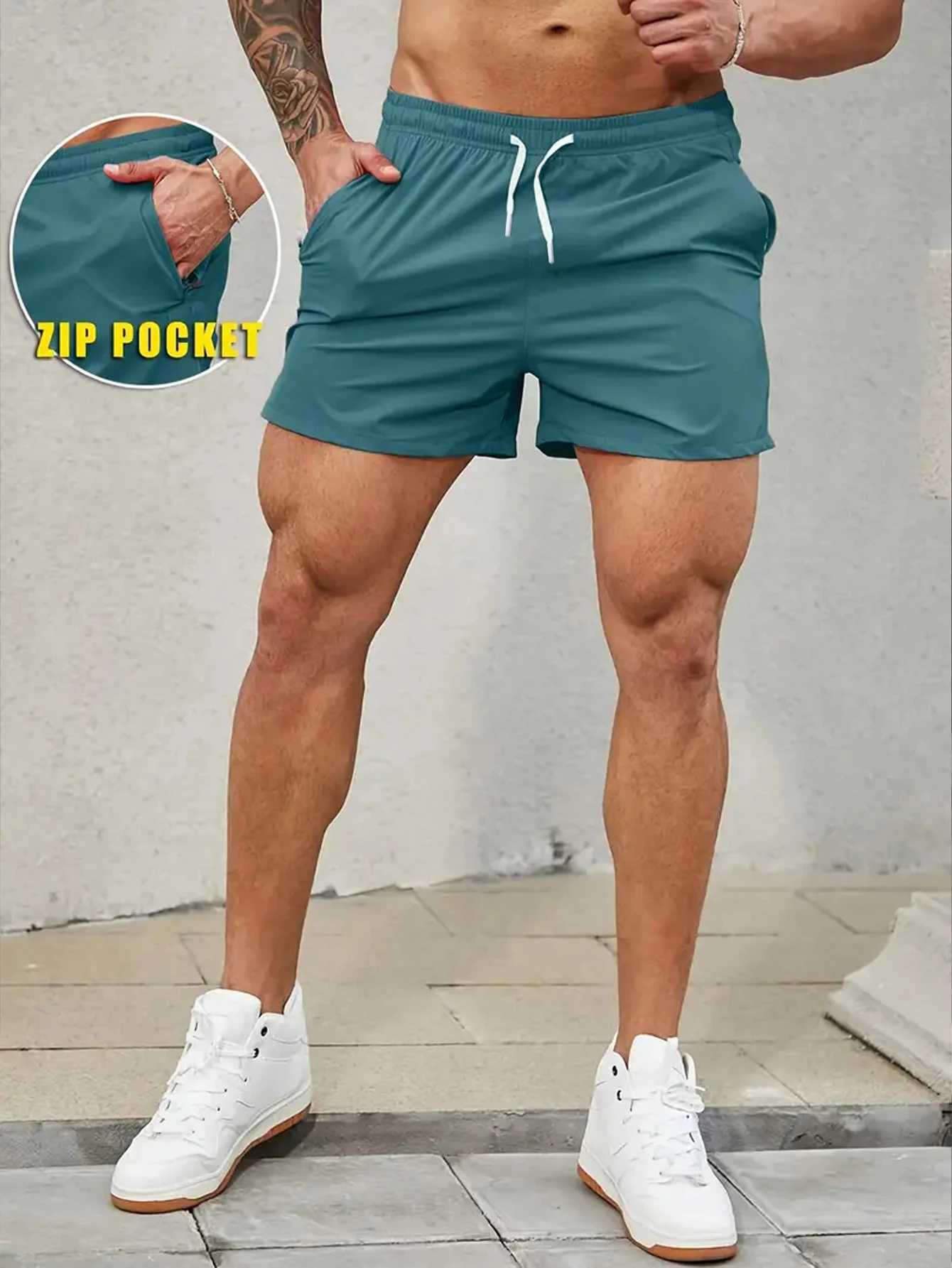 Mens Breathable Shorts With Pockets Summer Drawstring Elastic WaistLoose Fit Shorts For Running Fitness Training Y240914