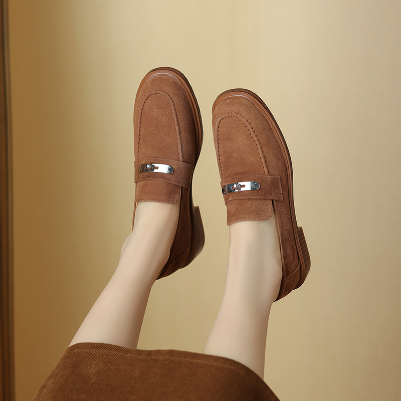 2024 Spring Sheep Suede Women Shoes Round Toe Chunky Heel Women Pumps Shoes for Women Deep Mouth Loafers Low Heels Ladies Shoes