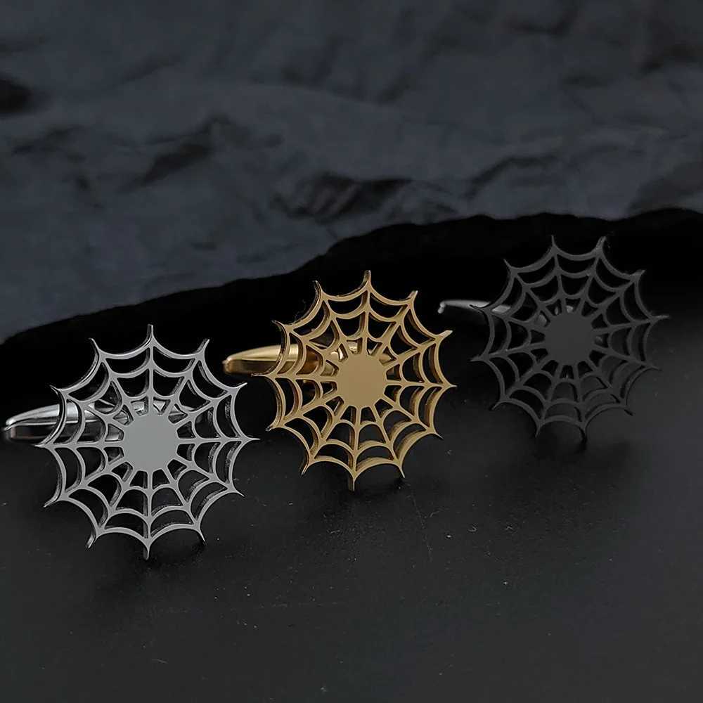 Stainless Steel Spider Web Men Shirt Buttons Ties for Mens Clothes Decorative Punk Dark Cuff Links Jewelry GiftX240914