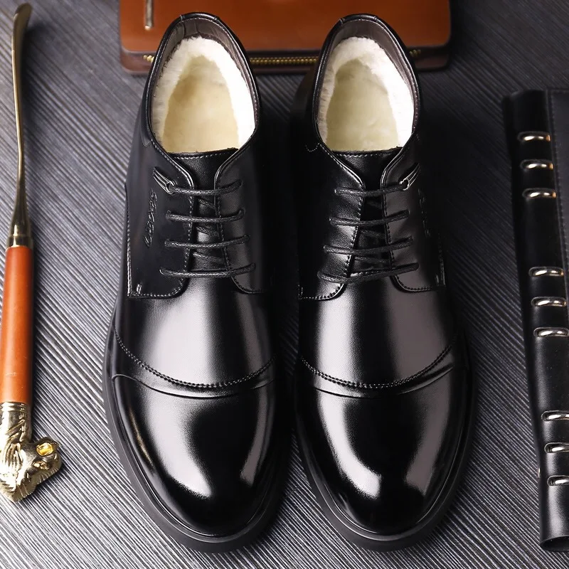 Winter New Fashion Fur Warm Men'S Business Office Formal Leather Plush Men Dress Shoes Boots For Mend2 7f6d d2