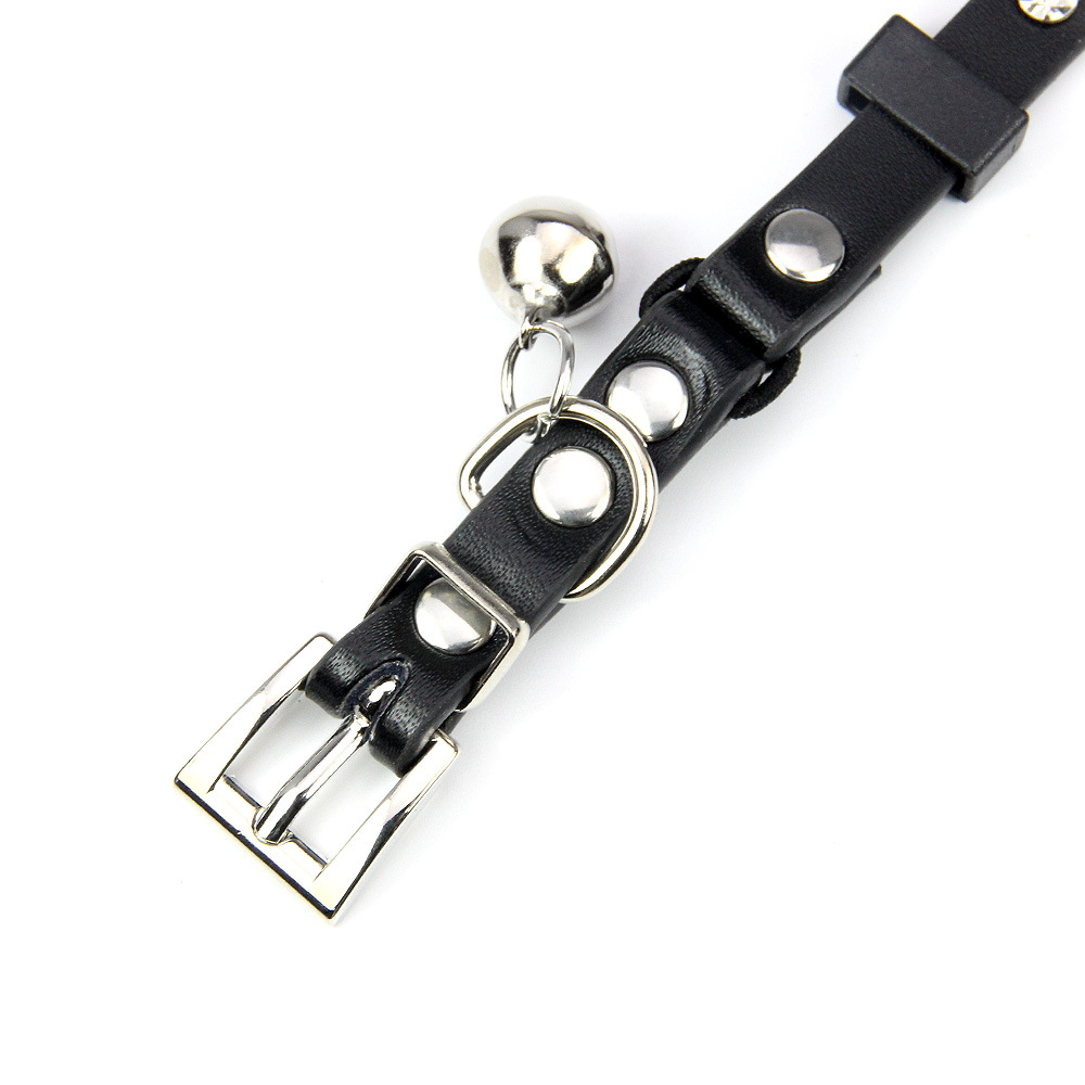 Leather Pet Collar Pentagram Rivet Rhinestone Cat Collars Adjustable Cat Bell Training Collar for Cats & Puppies Pet Accessories