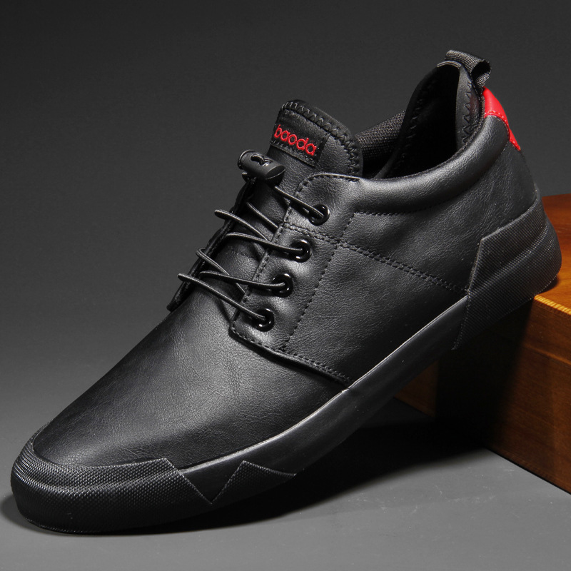Men's Leather Plug Size46 Boots Shoes Korean Black Low Top Shoes Men Wear-resisting Loafers Designer Leisure Vulcanized shoes