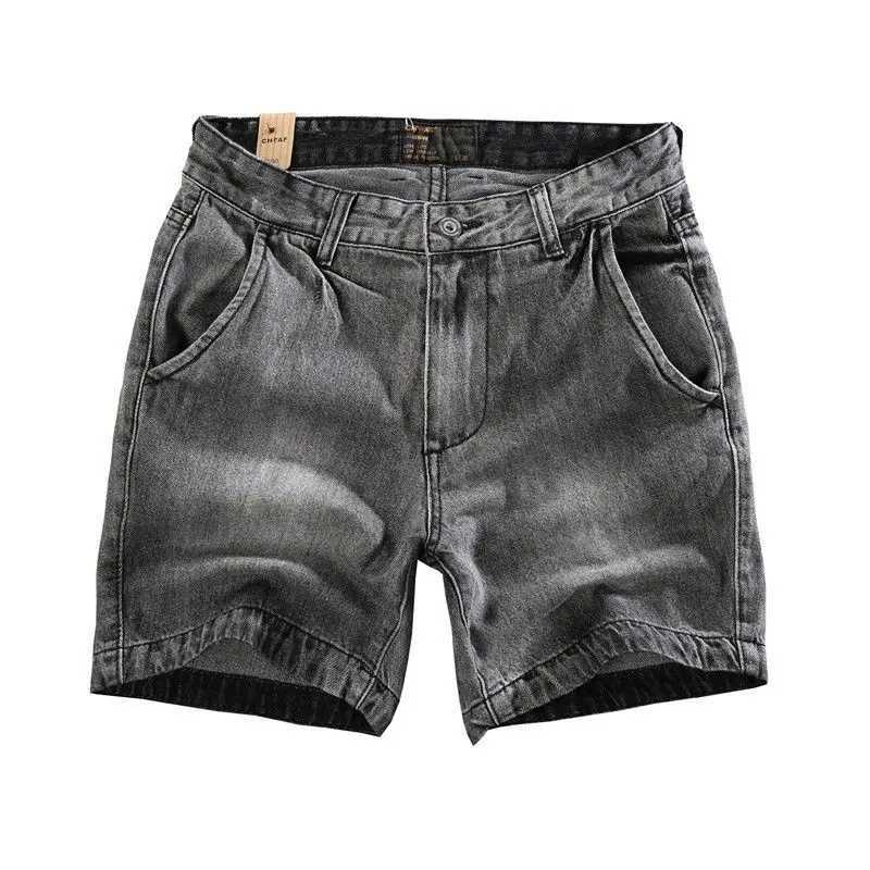 Mens Pants Korean Style Vintage Summer Jeans Shorts Slim Fit and Distressed Denim Washed Soild Cowboy Short Pants for MenX240914