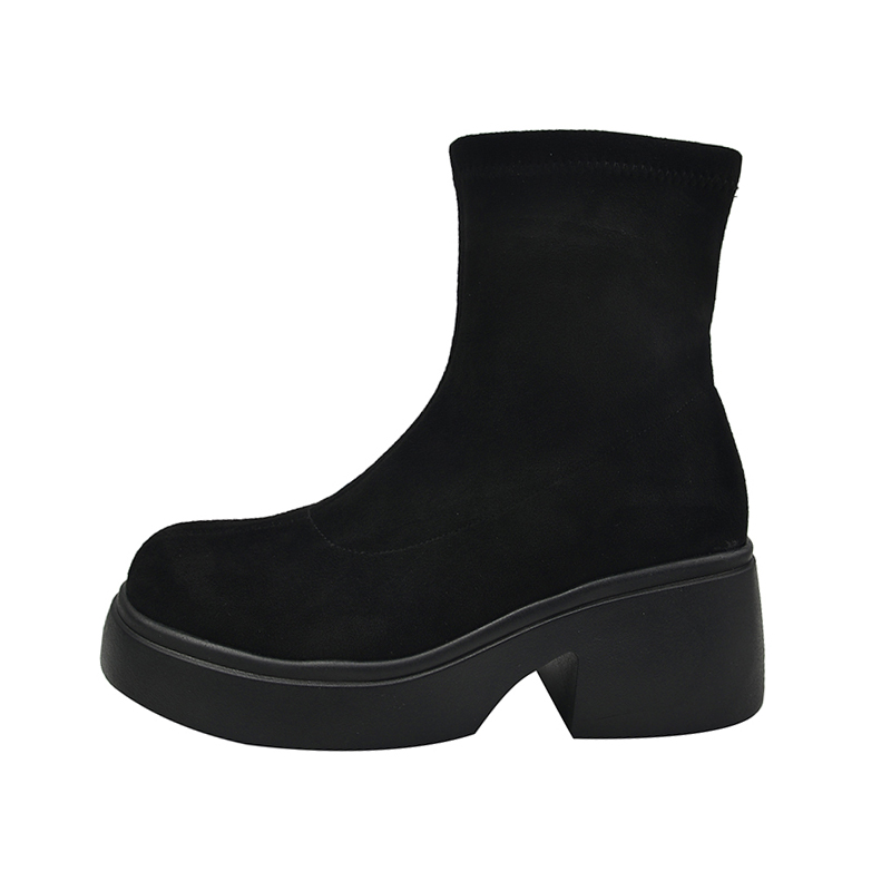 Lady Shoes Boots Clogs Platform Winter Footwear Boots-Women Round Toe High Heel Rock Lolita 2023 Autumn Ankle Rubber Solid Cott 6486 -Women