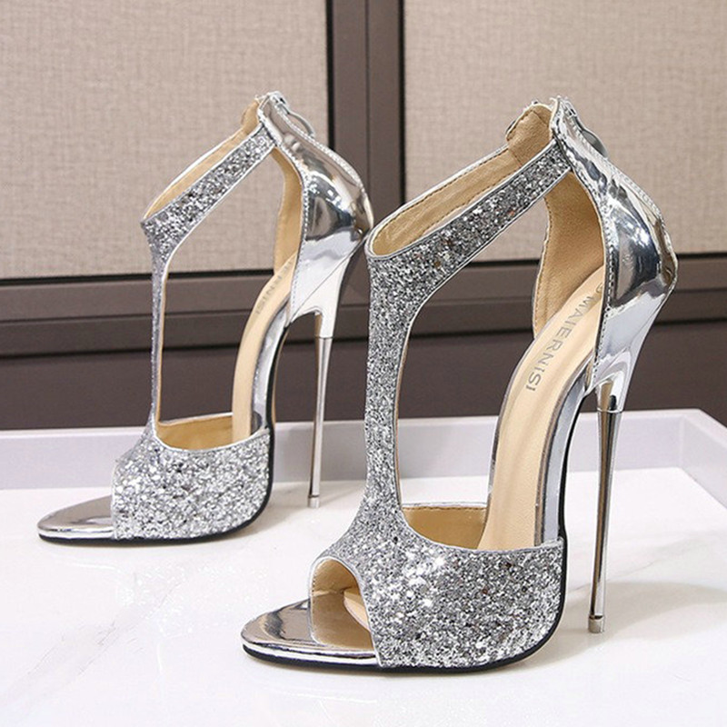 Nightclub Sandals Extreme Ultra High Heels Platform Metal Heel 16cm Women Sexy Sandals Modern High-heeled Shoes Big Size 35-46