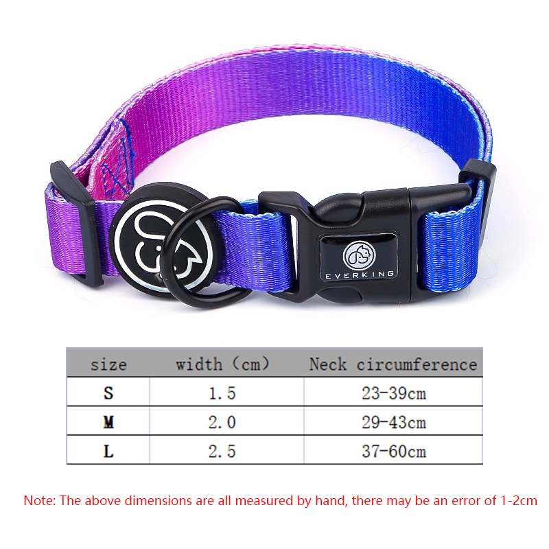 Medium and Large Dog Collar Adjustable Gradient Color Pet Collar with Quick Release Buckle and Metal D-Ring for Dogs Walking