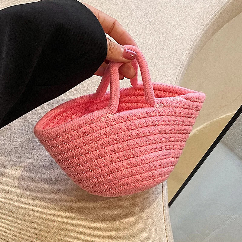 Fashion womens underwear bag shoulder retro handbag large capacity woven vegetable basket travel vacation beach 240913