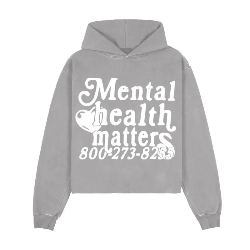 Mens Hoodies Retro Street Mental Health Matters Hoodie And Womens Longsleeved Casual Loose Couples Clothing Sweatshirts 240910