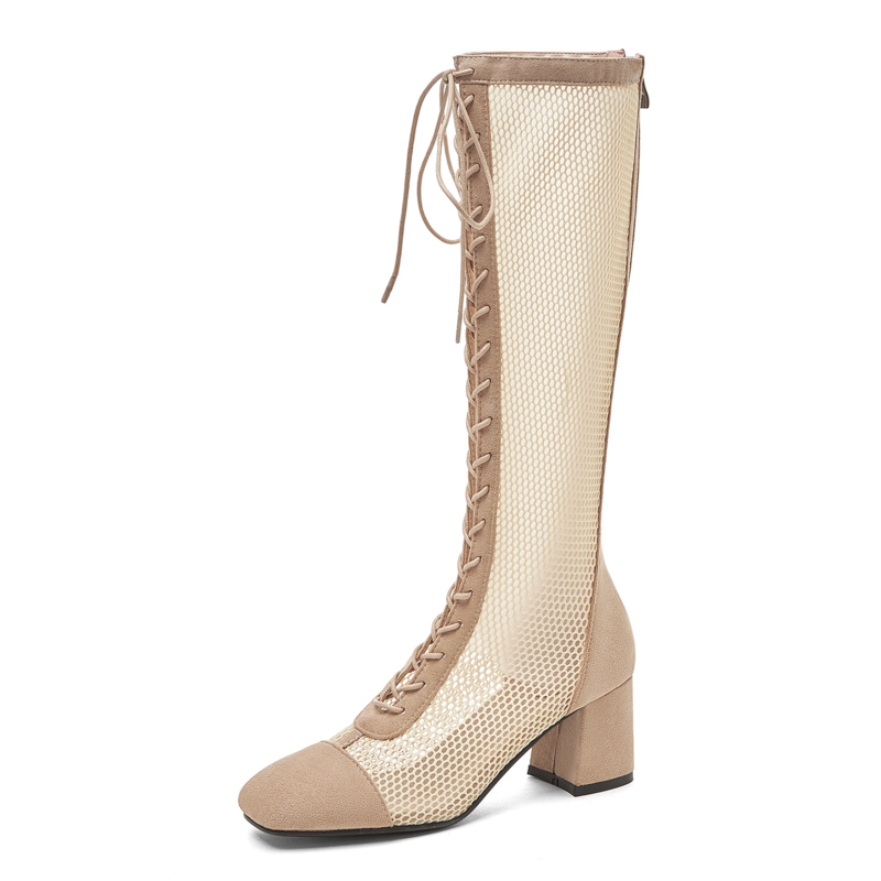 Summer Autumn Knee High For Women 2026 Lace-up Mesh Black Beige Long Boots Dance Party Shoes Ladies Footwear Breathable dh1100012043