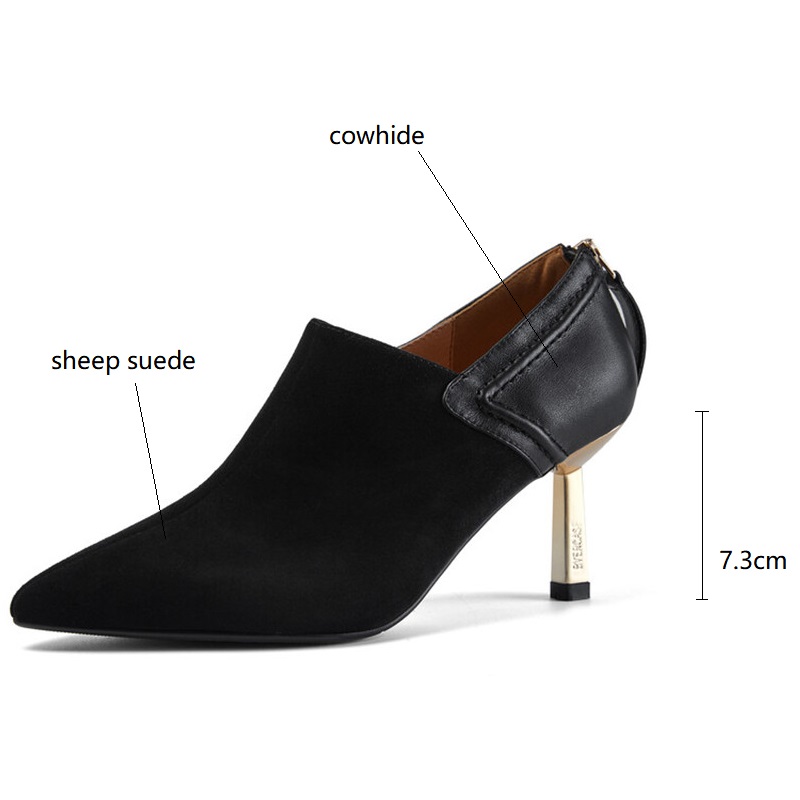 Spring/Autumn 2023 Pointed Toe Pumps Sheep Suede High Heels for Women Comfortable New Ladies Shoes Zip atos De Mujer 67f5 Comtable