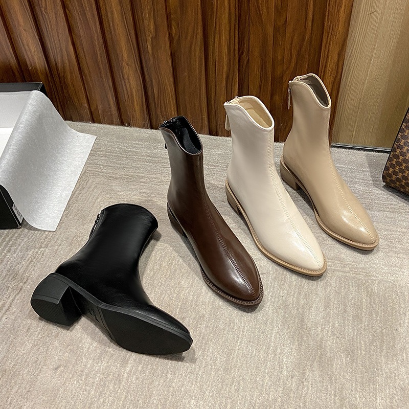 2024 Autumn And Winter New Pointed Small V Mouth Thick Heel Western Cowboy Ankle Boots Women's Slimming Elastic Boots