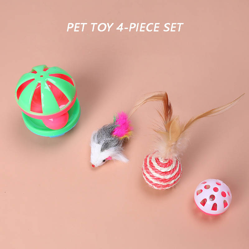4/3/2pcs Funny Cat Toy Set Cat Teaser Pet Interactive Sisal Ball Cat Plush Playing Chewing Toy for Teeth Grinding Supplies