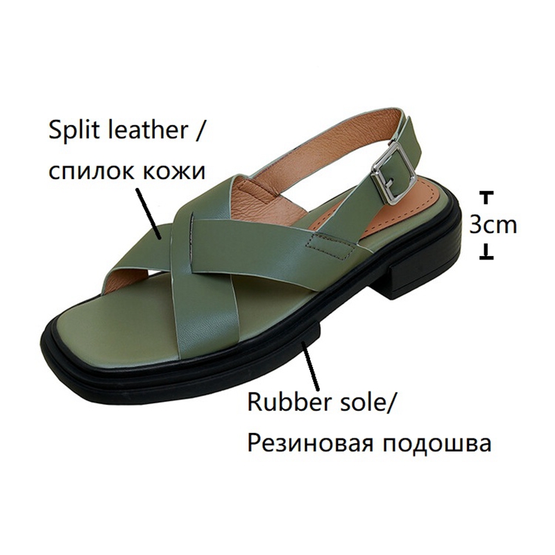 Split Summer Leather for Women Cross Strap Roman Sandals Open Toe Chunky GLADIATOR Low Heel Shoes d57b