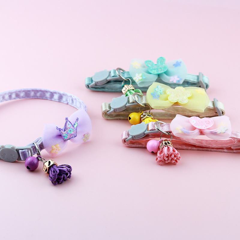 Breakaway Cat Collar with Bow Tie and Bells, Adjustbale Kitten Collar, Safety Basic Collar with Cute Patterns for Girl Boy Kitty