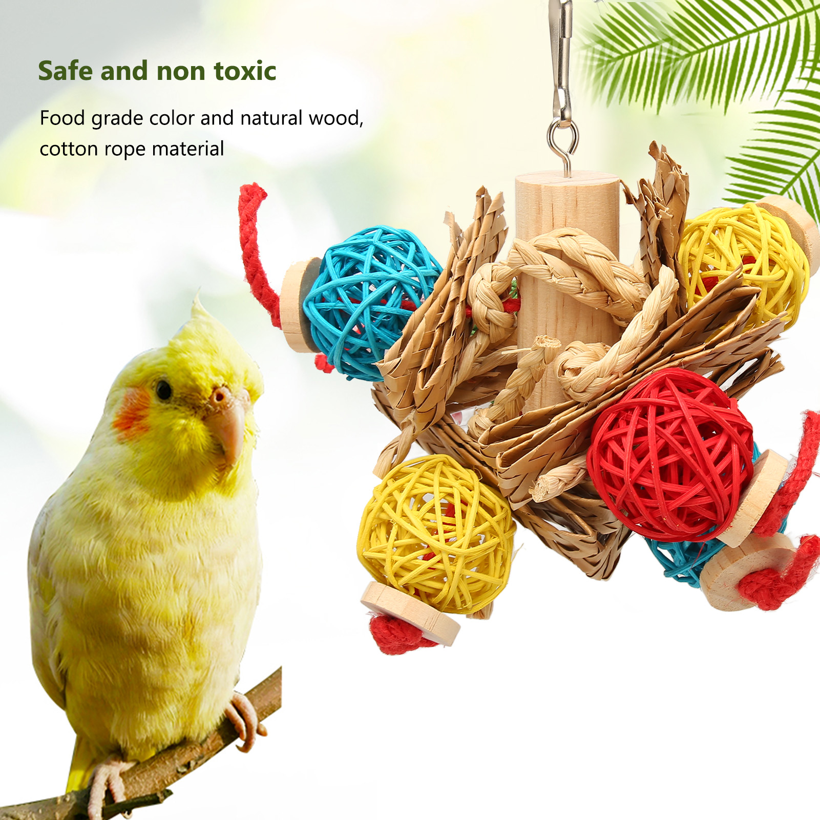Parrot Chewing Swing Toy Colorful Anxiety Relief Interactive Safe Parrots Chew Toys With Rattan Ball For Birds