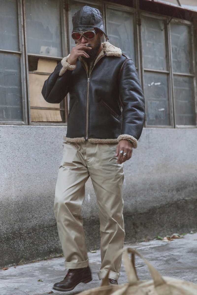 Bronson 1940s US Air Force B-6 Flight Jacket Wool Flight Leather Jacket W240914