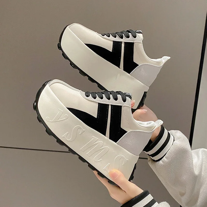Casual Platform Sneakers for Women Shoes Spring Autumn 7.5CM Thick Bottom Non-slip Light Comfortable Lace Up Wedge Sport Shoe