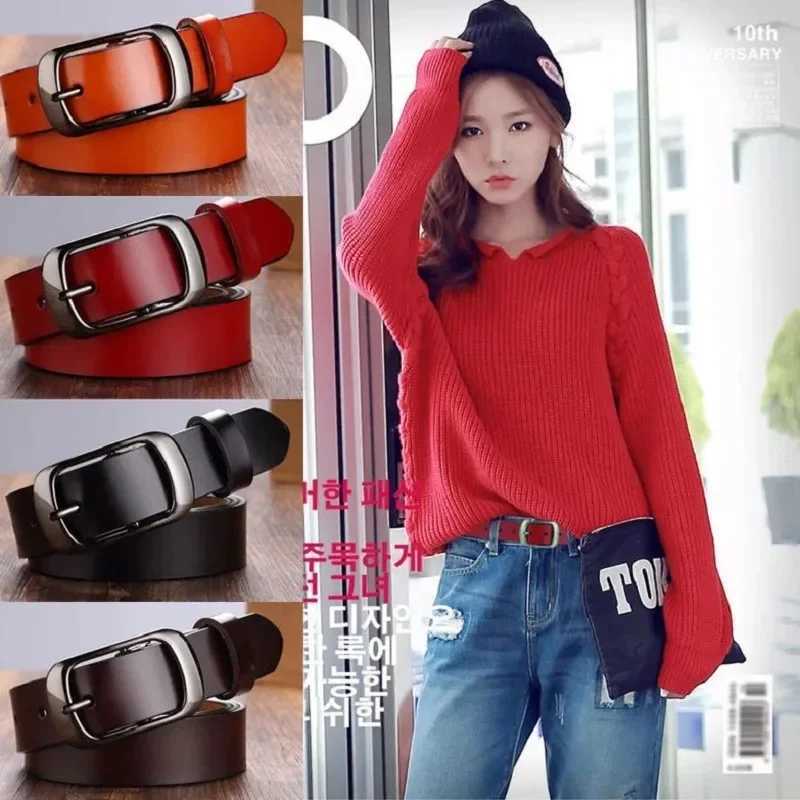 Genuine Leather Women Belt Concise Students Girl Pin Buckle Jeans Belts High Quailty Female Cowskin Waistband Korean Cowboy BeltX240914