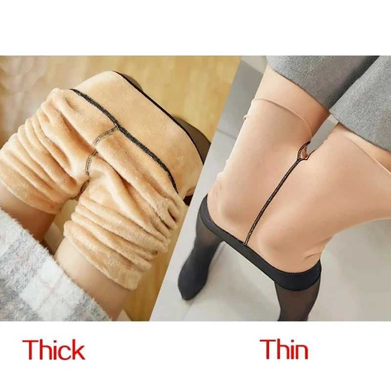 Woman Thermal Tights Sexy Translucent Fleece Leggings Pantyhose Slim Winter Warm Thick Velvet Stockings Female Streetwear PantsX240914