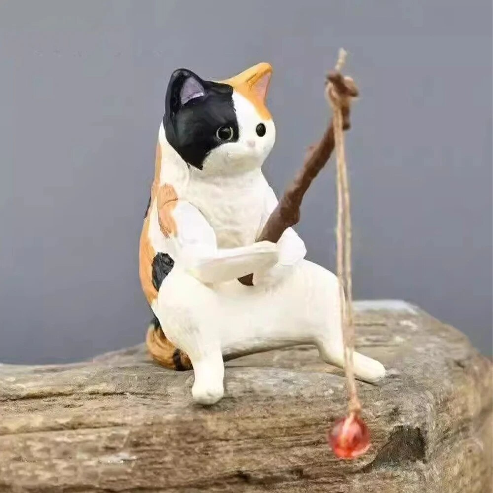 Fish Tank Fishing Cat Hanging Creative Landscape Office Ornaments Fishing Fun Mini Decorative Micro-Landscape
