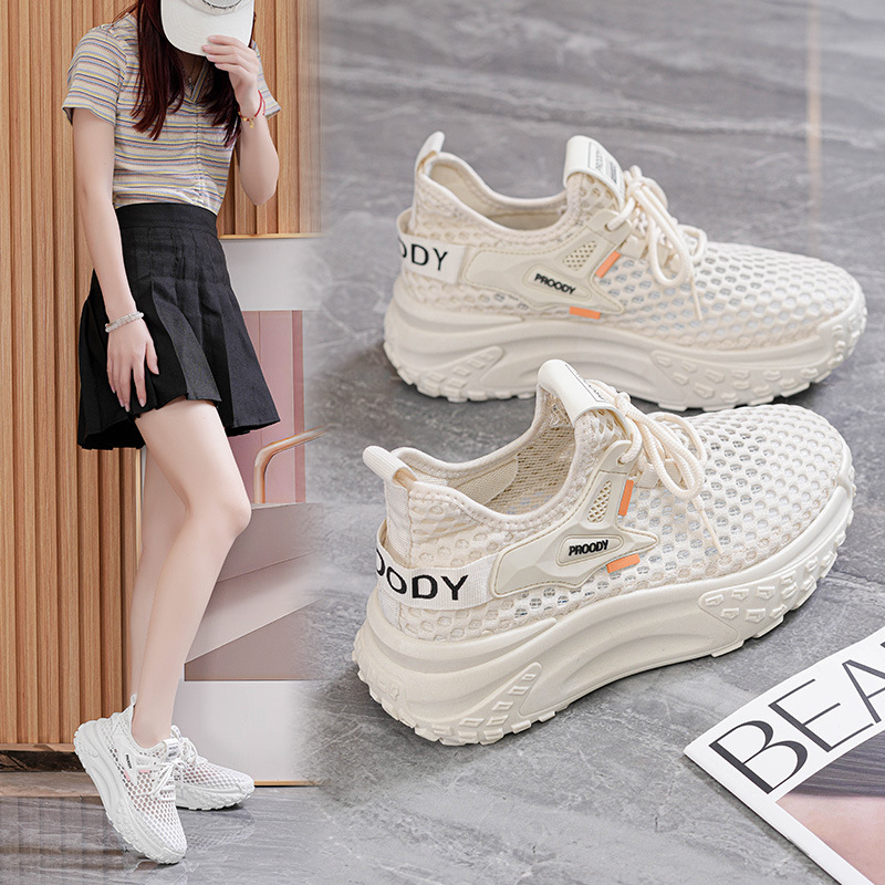 2024 Summer Breathable Mesh Casual Shoes Fashion Women Wedge Platform Comfortable Soft Sole Sports White Shoes Zapatillas Mujer