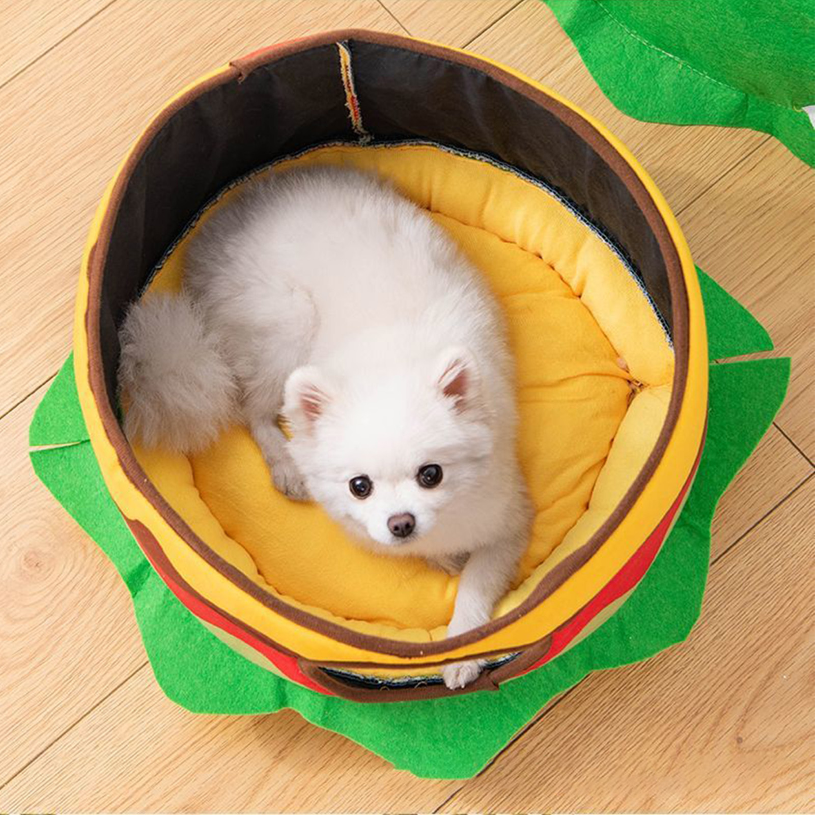 Cute Hamburger Shape Cat Bed, Detachable, Soft, Warm, Cozy, Puppy House for Winter