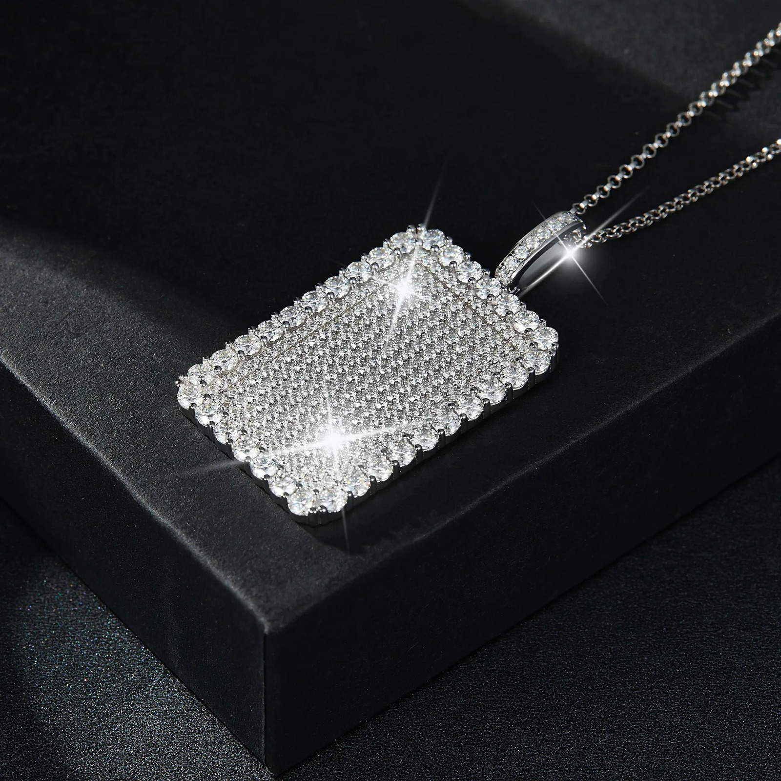 Rectangular fully covered pendant S925 silver with Moissanite hiphop style all necklace boys jewelry 240912