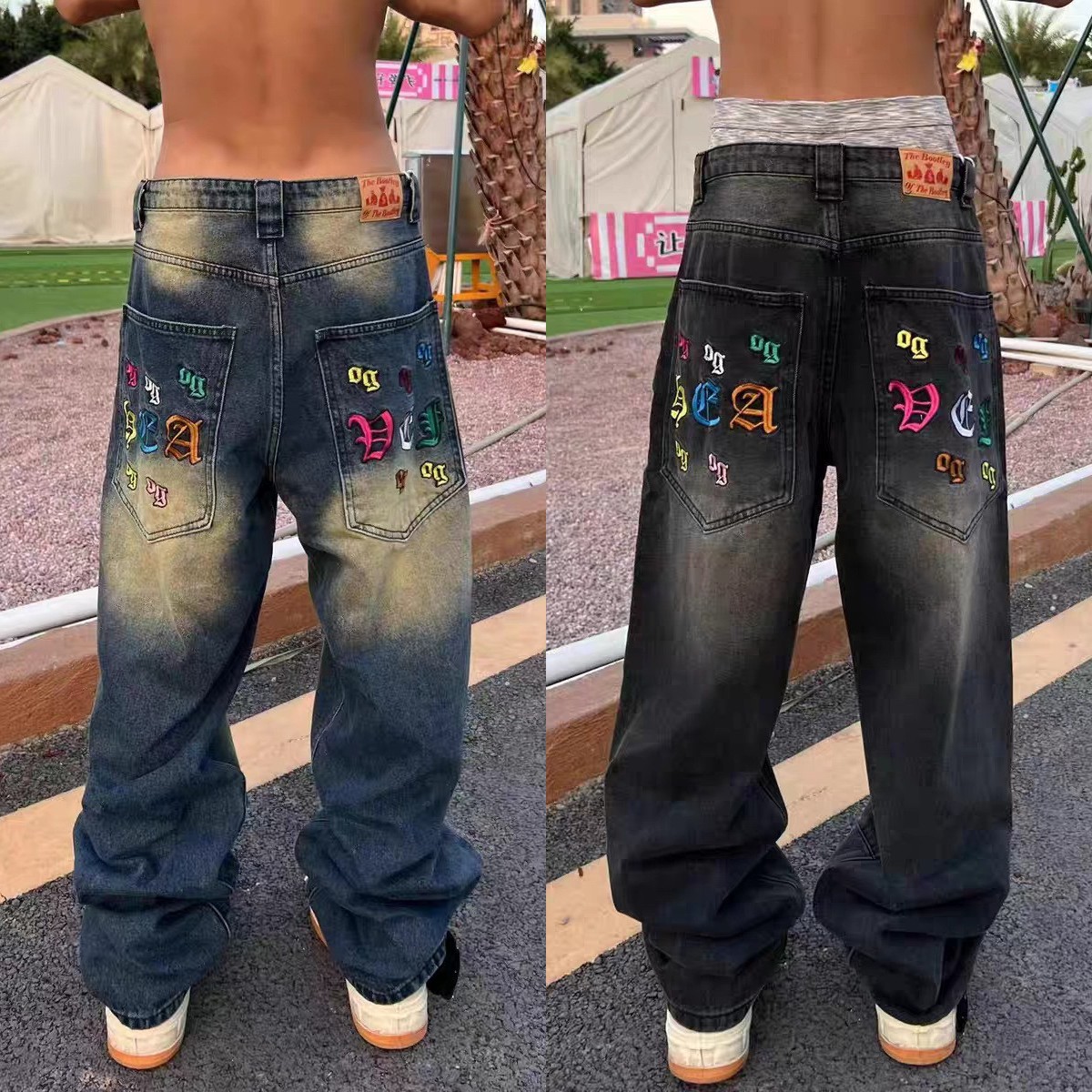 Men's Jeans HCW Hip Hop Side Stripe Baggy For Men Punk Vintage Embroidered Black Denim Pants Women High Waisted Y2k Trousers