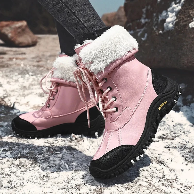New Winter Boots Women High Quality Keep Warm Mid-Calf Snow Boots Women Lace-up Waterproof Comfortable Ladies Boots
