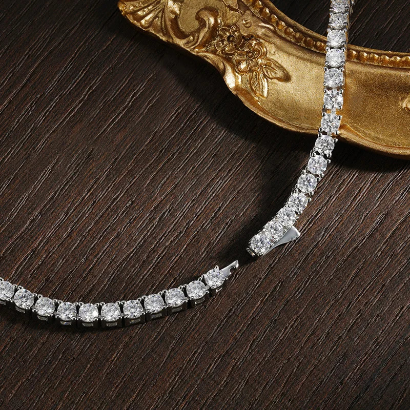 KNOBSPIN D Colored Silica Tennis Necklace 925 Pure Silver Plated 18K Gold Suitable for Women Men Hip Hop Party Jewelry 240912