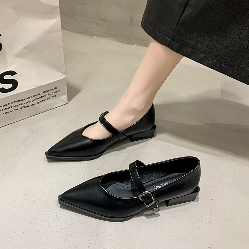 2024 New Retro Fashion Women's High Heels Pointed Toe Mary Jane Pumps Shallow Mouth Simple Thick Heel Women's Shoes