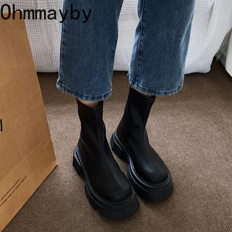 Winter Autumn Platform Heel Short Women Fashion Ladies Back Zippers Ankle Boots British Style Female Shoes cc85