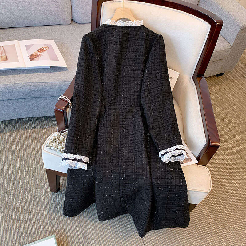 150Kg Plus Size Women's Bust 151 Spring Autumn Loosesmall Fragrance Style Long Sleeve Temperament Dress 4Xl 5Xl 6Xl 7Xl 8Xl 9Xl