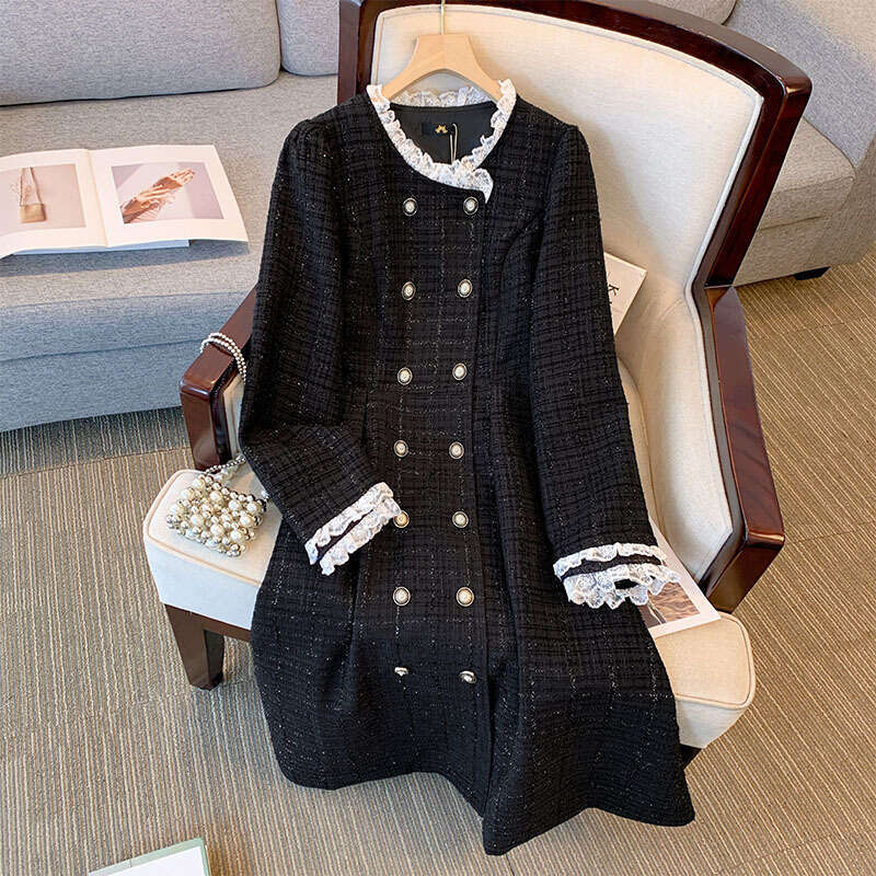 150Kg Plus Size Women's Bust 151 Spring Autumn Loosesmall Fragrance Style Long Sleeve Temperament Dress 4Xl 5Xl 6Xl 7Xl 8Xl 9Xl