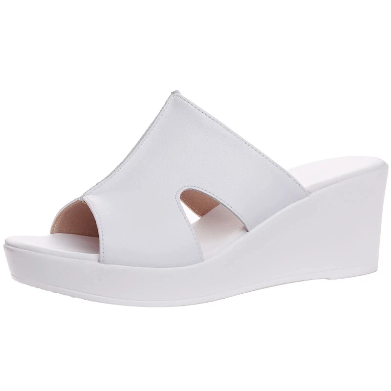 New Summer Fish Mouth Genuine Leather Slipper Women Platform Sandals Heighten Shoes Wedges Sandals High Heels 6 / 8 / 11 Cm