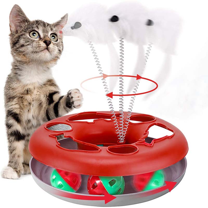 Funny Cat Toys Rolling Track Game Turntable With Bells Mouse Spring Cat Teaser Indoor Kitten Interactive Toys Pet Supplies