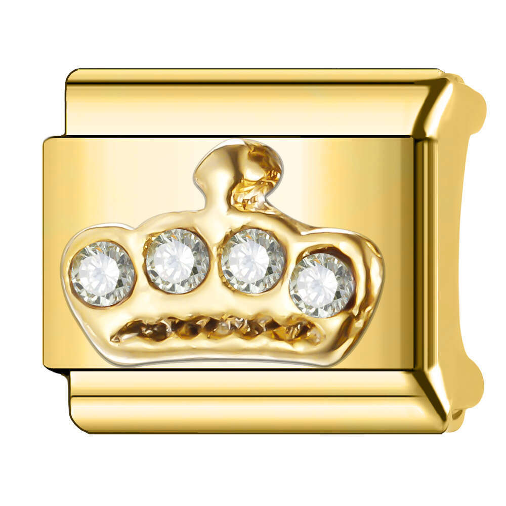 New Women's Gift Shine gold crown Bead Italian Charms Links Bangle Beads Fit 9mm Stainless Steel Bracelet Making DIY For Women Fashion Jewelry