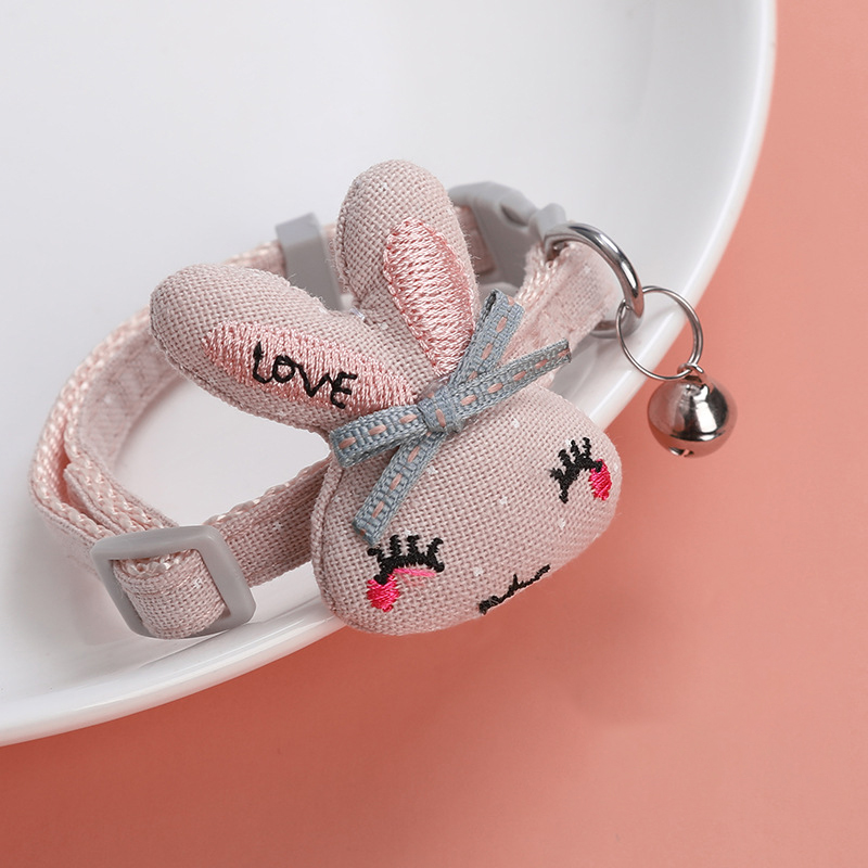Pet Collar Cartoon Bunny Ornament with Bell Cat Collars Adjustable Small Dog Teddy Cat Collar Cat Supplies for Cats and Puppies