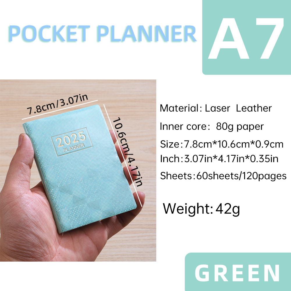 2025 A7 English plan book Laser colorful cover schedule book Portable pocket book Mini book