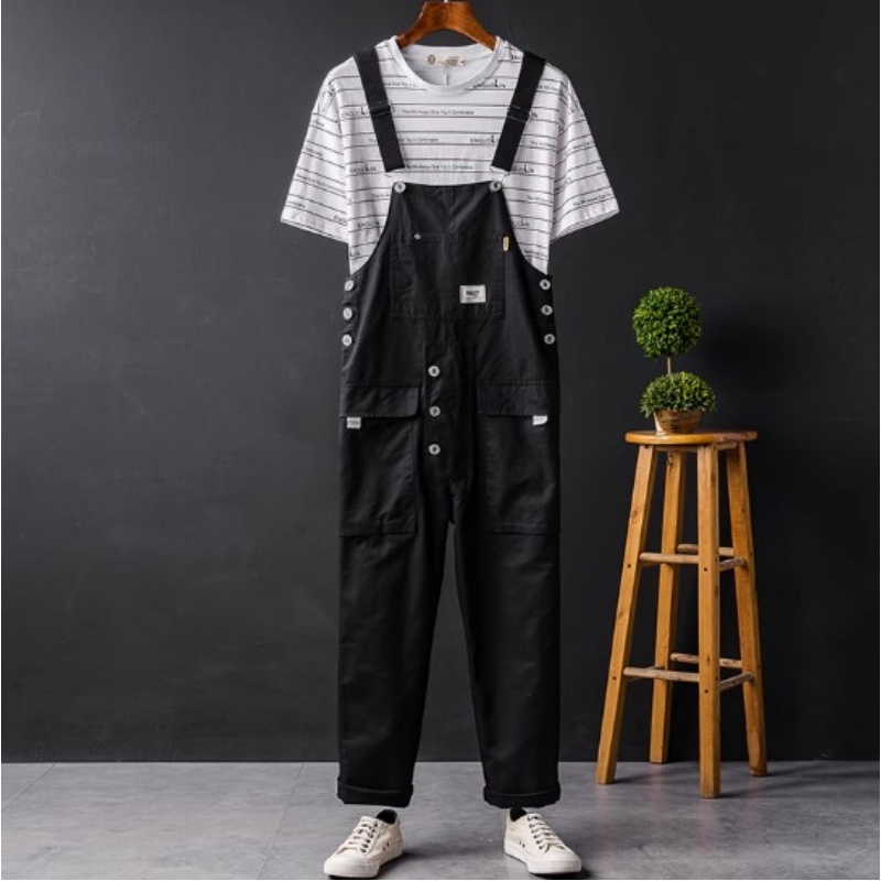 New Hip Hop Streetwear Bib Pants Overall Jean Fashion Men Jean Overalls Ripped Bib Jeans For Men Male Ripped Denim Jumpsuit