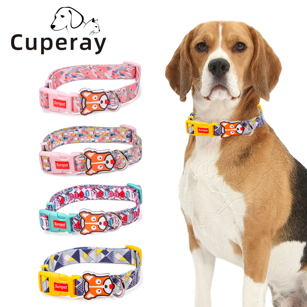 Nylon Pet Collar Adjustable Dog Collar with Cute Mouth-Lick Logo and Colorful High Strength Buckle for Small Medium Dogs & Cats