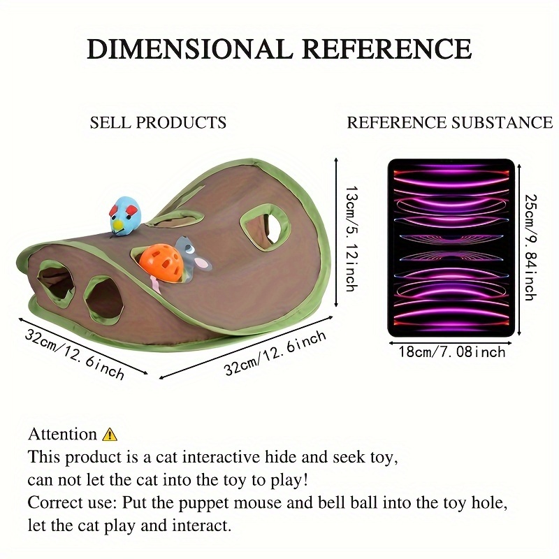 Pet Cat Interactive Hide-and-seek Toy, 9 Hole Tunnel Rat Catching Toy, Pet Hiding Hole, Foldable Toy