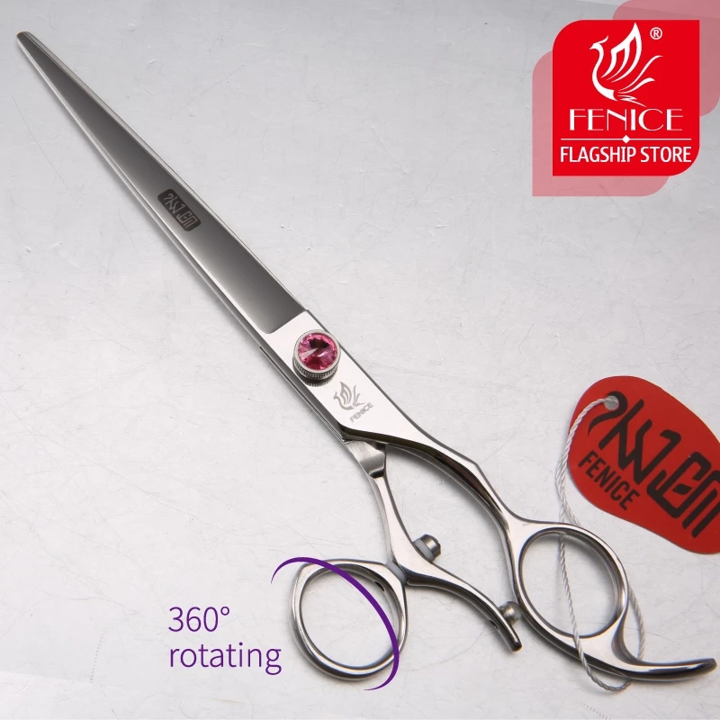 Fenice Professional 7.0 /8.0 inch 360° rotating handle pet grooming scissors dog cutting straight grooming shears