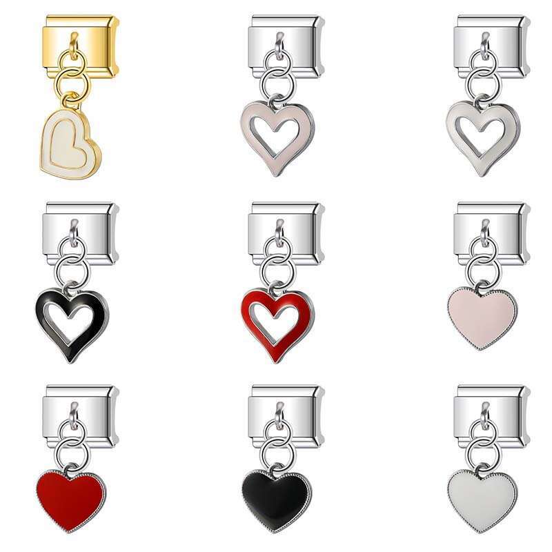 New Women's Gift heart pendant Italian Charms Links Bangle Beads Fit 9mm Stainless Steel Bracelet Making DIY For Women Fashion Jewelry